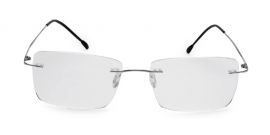 Silver Rectangle Rimless Titanium Frame - Power Spectacles Anti-Glare