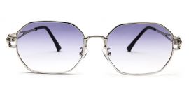 Gradient Blue Hexagon Silver Frame UV Sunglasses with for Men