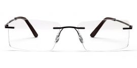 Dark Brown Rectangular Rimless Metal Frame - Power Spectacles Anti-Glare