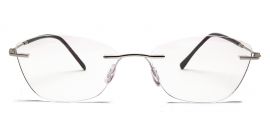 Silver Cateyes Rimless Metal Frame - Power Spectacles Anti-Glare