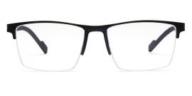 Black Blue Squared Half Rim Metal Frame - Power Spectacles Anti-Glare