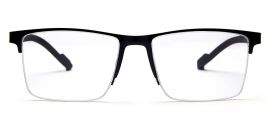 Black Blue Squared Half Rim Metal Frame - Power Spectacles Anti-Glare