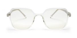 Computer Specs Zero Power in White Transparent Full Rim with Square Shape Acetate Frame for Women