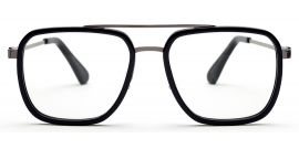 Dark Blue Silver Rectangle Eyeglasses for Men