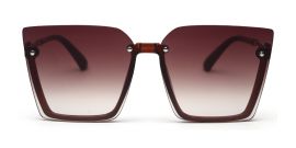 Dark Brown Pink Square Half-Rim Acetate Frame Sunglass for Women